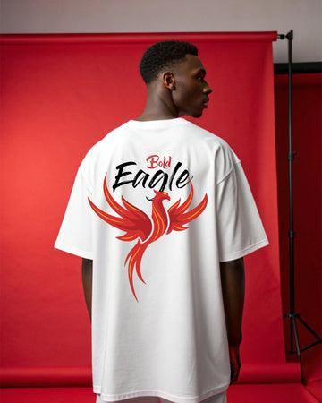Eagle Oversized T-Shirt – 220 GSM Cotton, Bold Red Eagle Mid-Flight Graphic, White Streetwear Tee, Relaxed Unisex Fit, Fade-Resistant Design, Urban Fashion