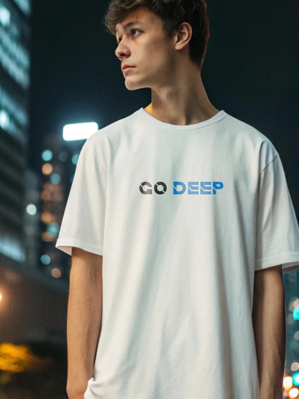 Go Deep Oversized T-Shirt – Heavyweight 250 GSM Cotton, Minimalist Front Print, Bold Shark Graphic Back, Streetwear Style, Unisex Relaxed Fit