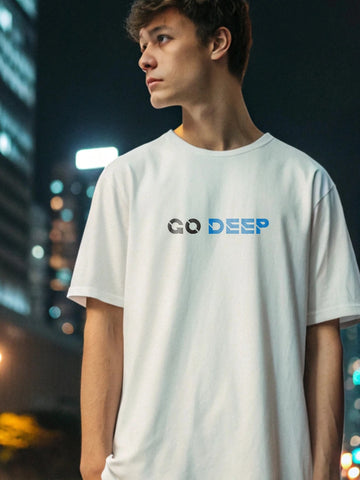 Go Deep Oversized T-Shirt – Heavyweight 250 GSM Cotton, Minimalist Front Print, Bold Shark Graphic Back, Streetwear Style, Unisex Relaxed Fit