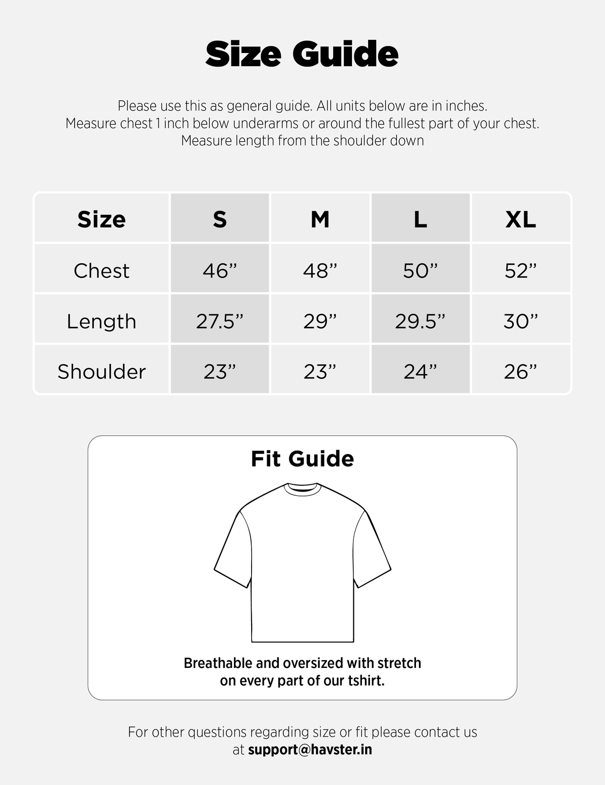 Alpha Oversized T-Shirt Size Chart