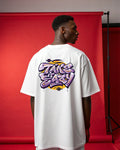 Take Eazy Oversized T-Shirt – 220 GSM Cotton, Bold Funky Text Print, White Streetwear Tee, Relaxed Unisex Fit, Fade-Resistant Design, Casual Urban Fashion