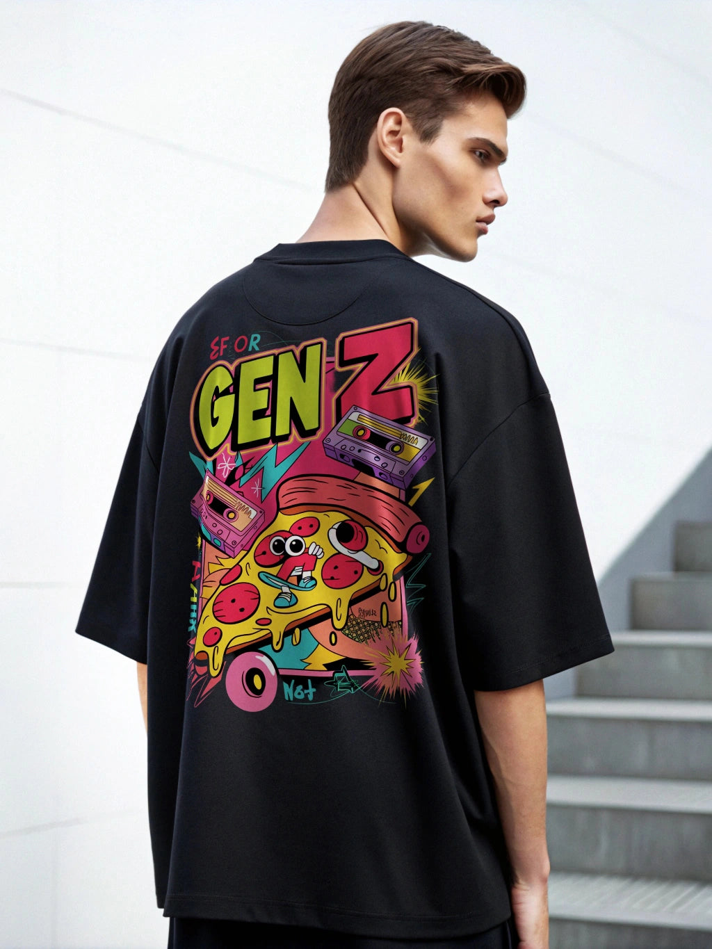 GenZ Oversized T-Shirt – Soft Cotton, Bold 'GenZ' Front & Back Print, White Streetwear Tee, Relaxed Unisex Fit, Durable Fade-Resistant Design, Youthful Urban Style