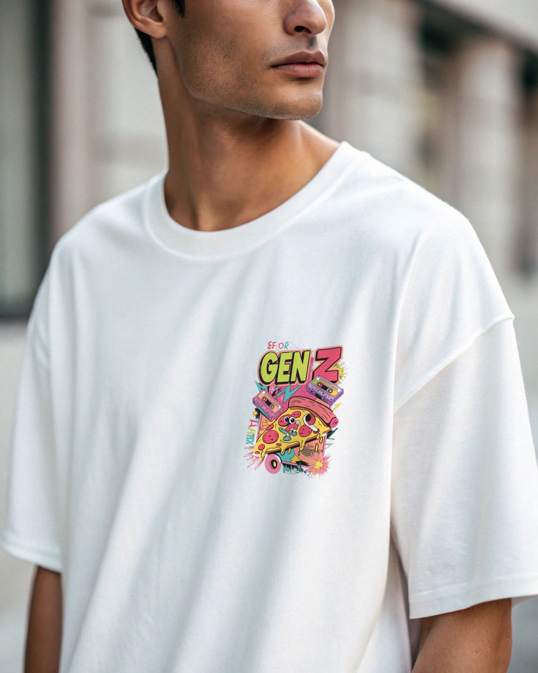 GenZ Oversized T-Shirt – Soft Cotton, Bold 'GenZ' Front & Back Print, White Streetwear Tee, Relaxed Unisex Fit, Durable Fade-Resistant Design, Youthful Urban Style